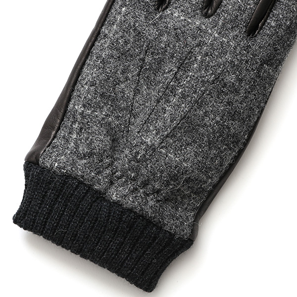  手袋 ハリスツイード メンズ ブランド 革 タッチパネル対応 カシミヤ 100％ カシミア 裏地 リブ グローブ グレー グレイ 灰色 Harris Tweed チェック 柄 導電 本革 イタリーラム 羊革 英国 生地 日本製 KURODA(クロダ)