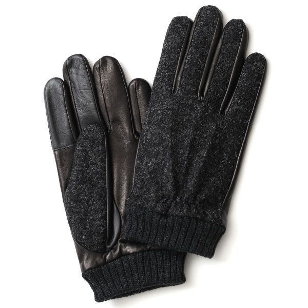KURODA(クロダ) ハリスツイード リブ付き 羊革 メンズ 手袋 チャコール