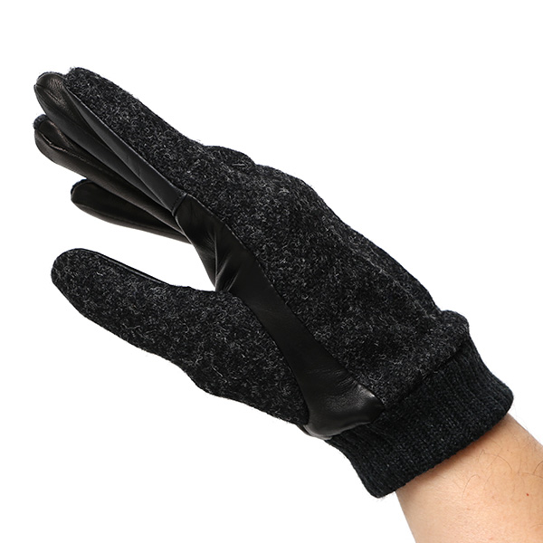  手袋 ハリスツイード メンズ ブランド 革 タッチパネル対応 カシミヤ 100％ カシミア 裏地 リブ グローブ グレー グレイ 灰色 Harris Tweed チェック 柄 導電 本革 イタリーラム 羊革 英国 生地 日本製 KURODA(クロダ)