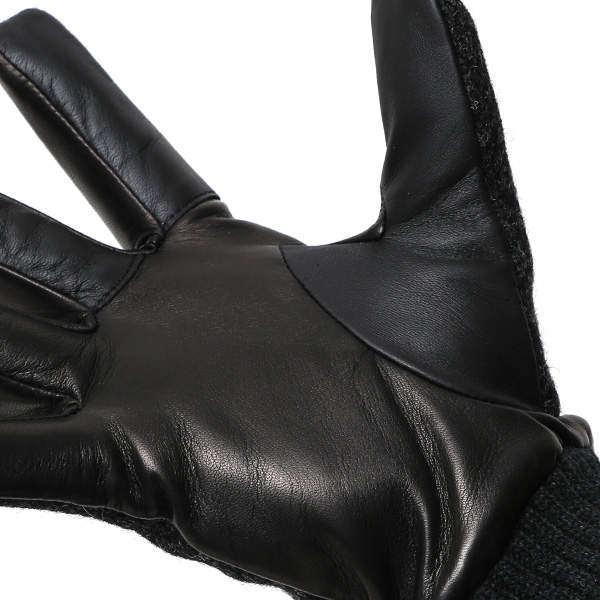  手袋 ハリスツイード メンズ ブランド 革 タッチパネル対応 カシミヤ 100％ カシミア 裏地 リブ グローブ グレー グレイ 灰色 Harris Tweed チェック 柄 導電 本革 イタリーラム 羊革 英国 生地 日本製 KURODA(クロダ)