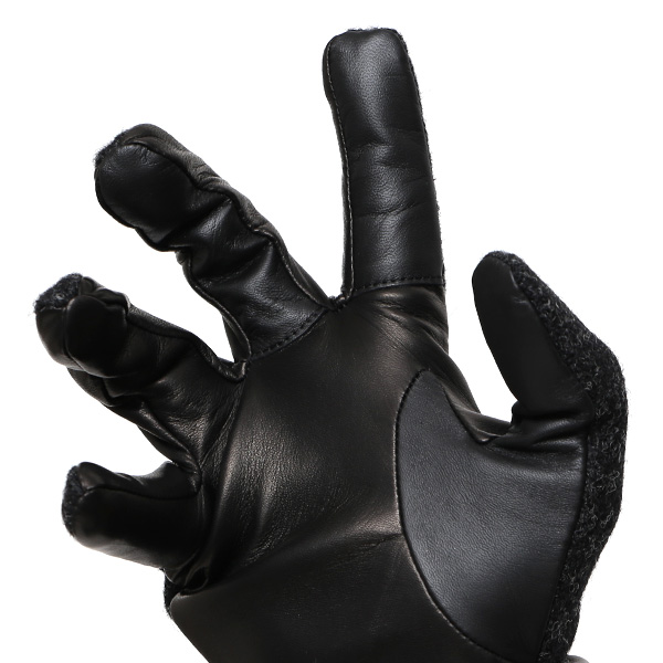  手袋 ハリスツイード メンズ ブランド 革 タッチパネル対応 カシミヤ 100％ カシミア 裏地 リブ グローブ グレー グレイ 灰色 Harris Tweed チェック 柄 導電 本革 イタリーラム 羊革 英国 生地 日本製 KURODA(クロダ)