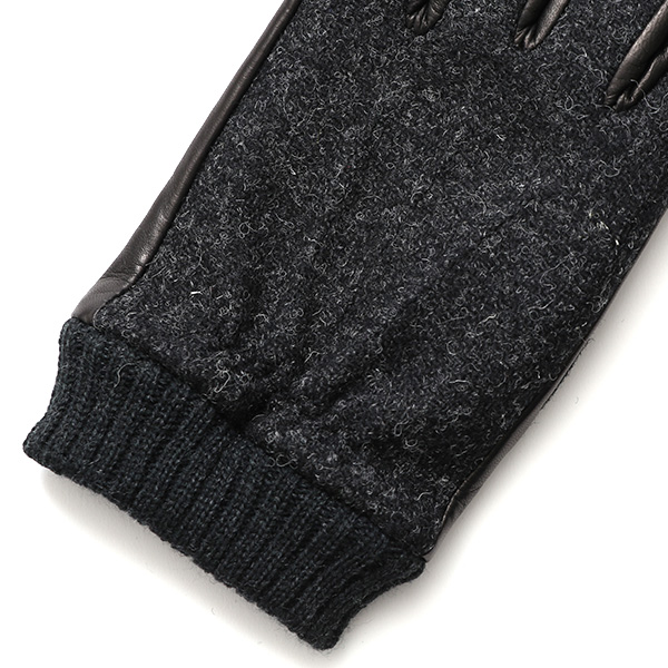  手袋 ハリスツイード メンズ ブランド 革 タッチパネル対応 カシミヤ 100％ カシミア 裏地 リブ グローブ グレー グレイ 灰色 Harris Tweed チェック 柄 導電 本革 イタリーラム 羊革 英国 生地 日本製 KURODA(クロダ)