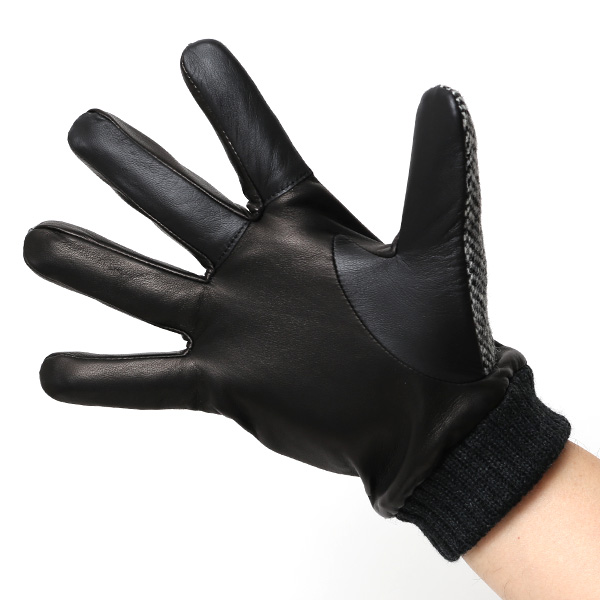  手袋 ハリスツイード メンズ ブランド 革 タッチパネル対応 カシミヤ 100％ カシミア 裏地 リブ グローブ グレー グレイ 灰色 Harris Tweed チェック 柄 導電 本革 イタリーラム 羊革 英国 生地 日本製 KURODA(クロダ)