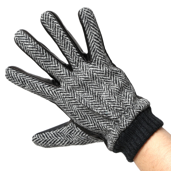  手袋 ハリスツイード メンズ ブランド 革 タッチパネル対応 カシミヤ 100％ カシミア 裏地 リブ グローブ グレー グレイ 灰色 Harris Tweed チェック 柄 導電 本革 イタリーラム 羊革 英国 生地 日本製 KURODA(クロダ)