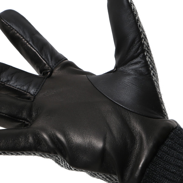  手袋 ハリスツイード メンズ ブランド 革 タッチパネル対応 カシミヤ 100％ カシミア 裏地 リブ グローブ グレー グレイ 灰色 Harris Tweed チェック 柄 導電 本革 イタリーラム 羊革 英国 生地 日本製 KURODA(クロダ)