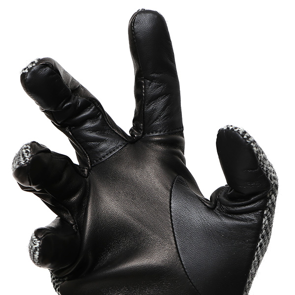  手袋 ハリスツイード メンズ ブランド 革 タッチパネル対応 カシミヤ 100％ カシミア 裏地 リブ グローブ グレー グレイ 灰色 Harris Tweed チェック 柄 導電 本革 イタリーラム 羊革 英国 生地 日本製 KURODA(クロダ)