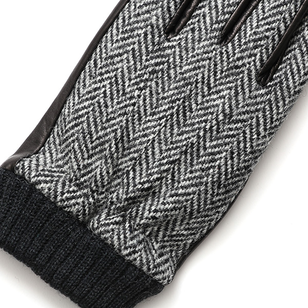  手袋 ハリスツイード メンズ ブランド 革 タッチパネル対応 カシミヤ 100％ カシミア 裏地 リブ グローブ グレー グレイ 灰色 Harris Tweed チェック 柄 導電 本革 イタリーラム 羊革 英国 生地 日本製 KURODA(クロダ)