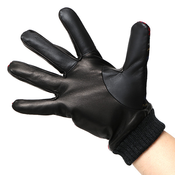  手袋 ハリスツイード メンズ ブランド 革 タッチパネル対応 カシミヤ 100％ カシミア 裏地 リブ グローブ レッド ワイン 赤色 Harris Tweed チェック 柄 導電 本革 イタリーラム 羊革 英国 生地 日本製 KURODA(クロダ)