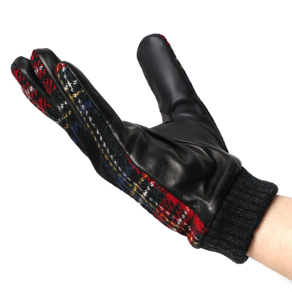  手袋 ハリスツイード メンズ ブランド 革 タッチパネル対応 カシミヤ 100％ カシミア 裏地 リブ グローブ レッド ワイン 赤色 Harris Tweed チェック 柄 導電 本革 イタリーラム 羊革 英国 生地 日本製 KURODA(クロダ)