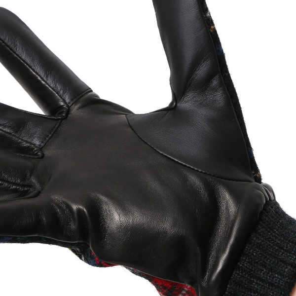  手袋 ハリスツイード メンズ ブランド 革 タッチパネル対応 カシミヤ 100％ カシミア 裏地 リブ グローブ レッド ワイン 赤色 Harris Tweed チェック 柄 導電 本革 イタリーラム 羊革 英国 生地 日本製 KURODA(クロダ)