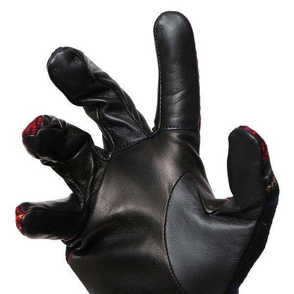  手袋 ハリスツイード メンズ ブランド 革 タッチパネル対応 カシミヤ 100％ カシミア 裏地 リブ グローブ レッド ワイン 赤色 Harris Tweed チェック 柄 導電 本革 イタリーラム 羊革 英国 生地 日本製 KURODA(クロダ)