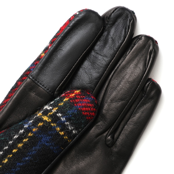  手袋 ハリスツイード メンズ ブランド 革 タッチパネル対応 カシミヤ 100％ カシミア 裏地 リブ グローブ レッド ワイン 赤色 Harris Tweed チェック 柄 導電 本革 イタリーラム 羊革 英国 生地 日本製 KURODA(クロダ)