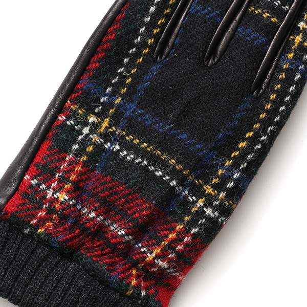  手袋 ハリスツイード メンズ ブランド 革 タッチパネル対応 カシミヤ 100％ カシミア 裏地 リブ グローブ レッド ワイン 赤色 Harris Tweed チェック 柄 導電 本革 イタリーラム 羊革 英国 生地 日本製 KURODA(クロダ)