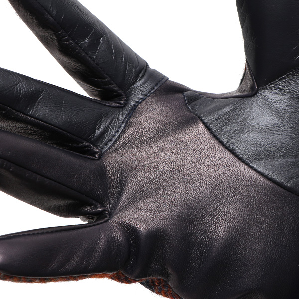  手袋 ハリスツイード メンズ ブランド 革 タッチパネル対応 カシミヤ 100％ カシミア 裏地 リブ グローブ ブルー ネイビー 青色 Harris Tweed チェック 柄 導電 本革 イタリーラム 羊革 英国 生地 日本製 KURODA(クロダ)