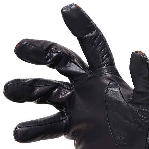  手袋 ハリスツイード メンズ ブランド 革 タッチパネル対応 カシミヤ 100％ カシミア 裏地 リブ グローブ ブルー ネイビー 青色 Harris Tweed チェック 柄 導電 本革 イタリーラム 羊革 英国 生地 日本製 KURODA(クロダ)