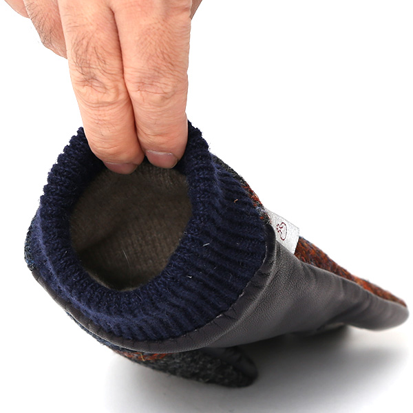  手袋 ハリスツイード メンズ ブランド 革 タッチパネル対応 カシミヤ 100％ カシミア 裏地 リブ グローブ ブルー ネイビー 青色 Harris Tweed チェック 柄 導電 本革 イタリーラム 羊革 英国 生地 日本製 KURODA(クロダ)