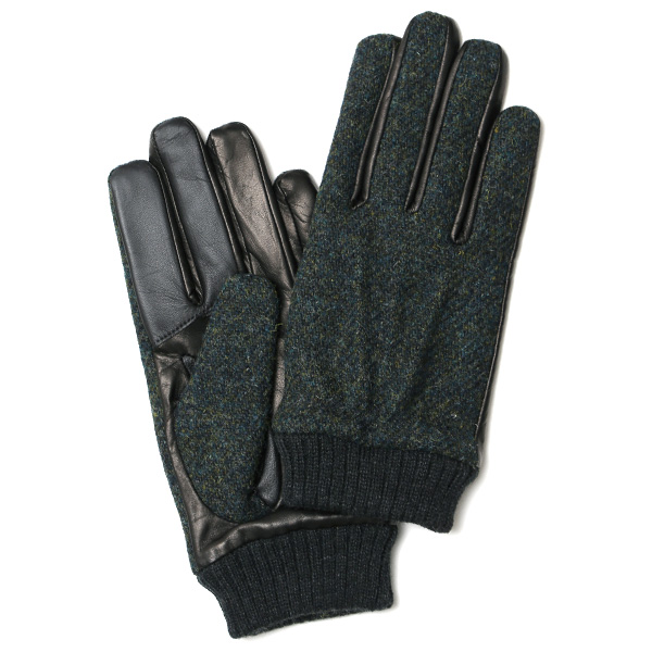 KURODA(クロダ) ハリスツイード リブ付き 羊革 メンズ 手袋 ダークグリーン