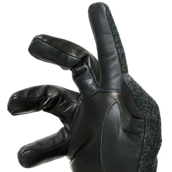  手袋 ハリスツイード メンズ ブランド 革 タッチパネル対応 カシミヤ 100％ カシミア 裏地 リブ グローブ グリーン 緑色 Harris Tweed チェック 柄 導電 本革 イタリーラム 羊革 英国 生地 日本製 KURODA(クロダ)