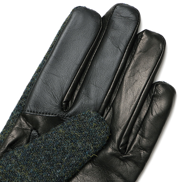  手袋 ハリスツイード メンズ ブランド 革 タッチパネル対応 カシミヤ 100％ カシミア 裏地 リブ グローブ グリーン 緑色 Harris Tweed チェック 柄 導電 本革 イタリーラム 羊革 英国 生地 日本製 KURODA(クロダ)
