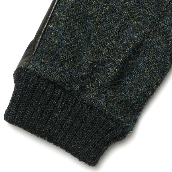  手袋 ハリスツイード メンズ ブランド 革 タッチパネル対応 カシミヤ 100％ カシミア 裏地 リブ グローブ グリーン 緑色 Harris Tweed チェック 柄 導電 本革 イタリーラム 羊革 英国 生地 日本製 KURODA(クロダ)