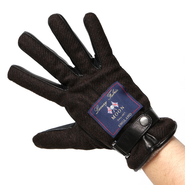  ムーン MOON 手袋 メンズ スマートフォン対応 カシミヤ レザー ベルト付き 日本製 革手袋 防寒 ブラウン 茶 茶色 男性用 紳士 暖かい カシミア グローブ イタリーラム 羊革 導電 皮 国産 ブランド KURODA(クロダ)