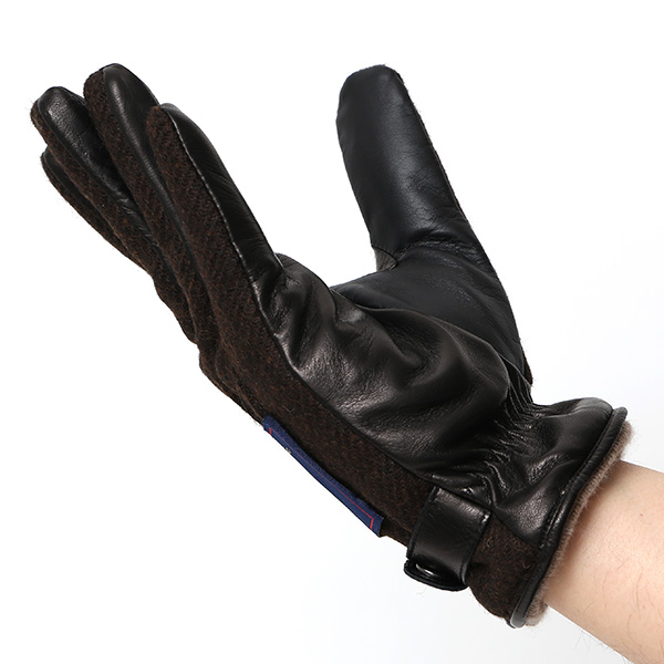  ムーン MOON 手袋 メンズ スマートフォン対応 カシミヤ レザー ベルト付き 日本製 革手袋 防寒 ブラウン 茶 茶色 男性用 紳士 暖かい カシミア グローブ イタリーラム 羊革 導電 皮 国産 ブランド KURODA(クロダ)