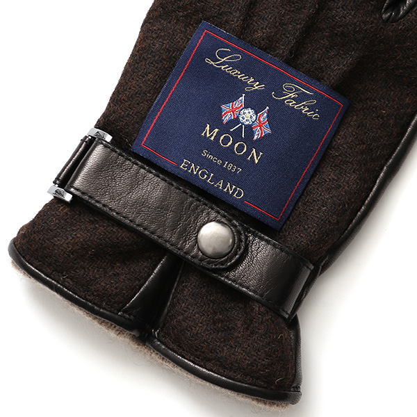  ムーン MOON 手袋 メンズ スマートフォン対応 カシミヤ レザー ベルト付き 日本製 革手袋 防寒 ブラウン 茶 茶色 男性用 紳士 暖かい カシミア グローブ イタリーラム 羊革 導電 皮 国産 ブランド KURODA(クロダ)