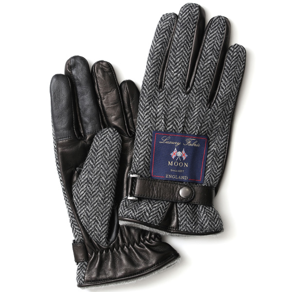KURODA(クロダ) ムーン ベルト付き 羊革 メンズ 手袋 ヘリンボーン