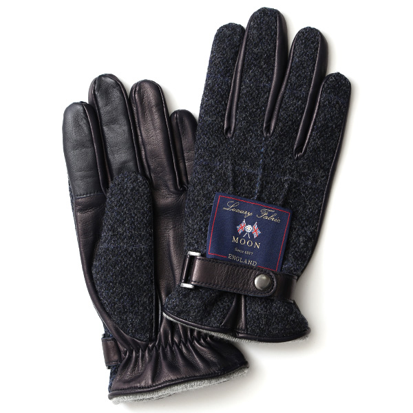 KURODA(クロダ) ムーン ベルト付き 羊革 メンズ 手袋 ネイビー/チェック