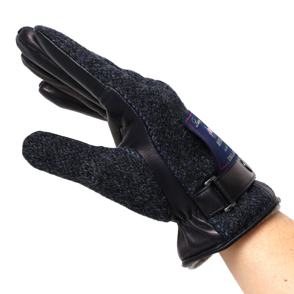  ムーン MOON 手袋 メンズ スマートフォン対応 カシミヤ レザー ベルト付き 日本製 革手袋 防寒 ブルー ネイビー 青色 男性用 紳士 暖かい カシミア グローブ イタリーラム 羊革 導電 皮 国産 ブランド KURODA(クロダ)