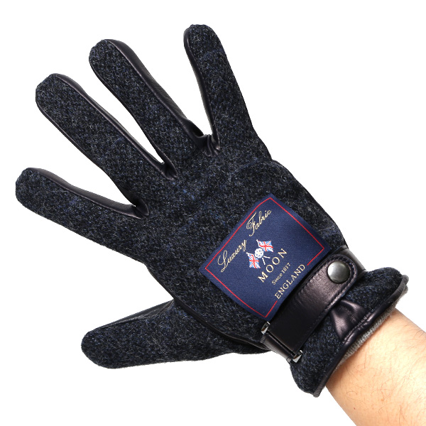  ムーン MOON 手袋 メンズ スマートフォン対応 カシミヤ レザー ベルト付き 日本製 革手袋 防寒 ブルー ネイビー 青色 男性用 紳士 暖かい カシミア グローブ イタリーラム 羊革 導電 皮 国産 ブランド KURODA(クロダ)