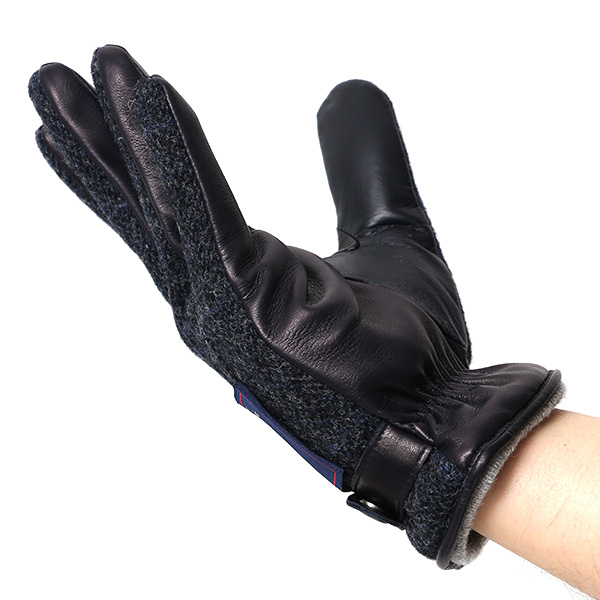  ムーン MOON 手袋 メンズ スマートフォン対応 カシミヤ レザー ベルト付き 日本製 革手袋 防寒 ブルー ネイビー 青色 男性用 紳士 暖かい カシミア グローブ イタリーラム 羊革 導電 皮 国産 ブランド KURODA(クロダ)