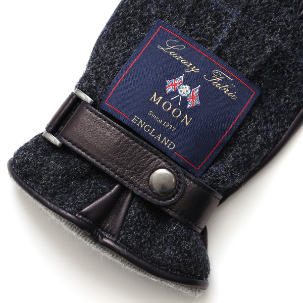  ムーン MOON 手袋 メンズ スマートフォン対応 カシミヤ レザー ベルト付き 日本製 革手袋 防寒 ブルー ネイビー 青色 男性用 紳士 暖かい カシミア グローブ イタリーラム 羊革 導電 皮 国産 ブランド KURODA(クロダ)