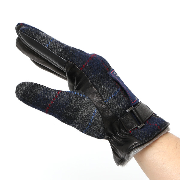  ムーン MOON 手袋 メンズ スマートフォン対応 カシミヤ レザー ベルト付き 日本製 革手袋 防寒 ブルー ネイビー 青色 男性用 紳士 暖かい カシミア グローブ イタリーラム 羊革 導電 皮 国産 ブランド KURODA(クロダ)