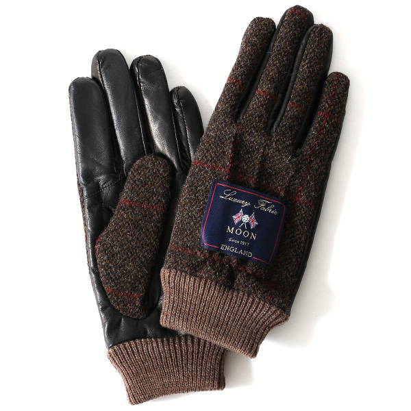 KURODA(クロダ) ムーン リブ付き 羊革 メンズ 手袋 ブラウン/チェック
