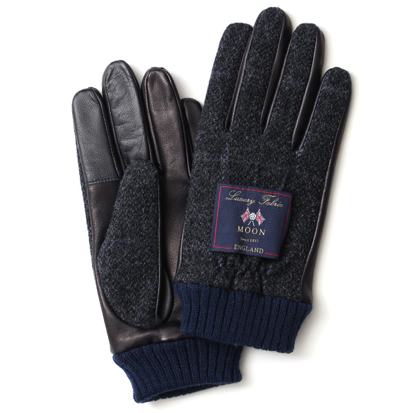 KURODA(クロダ) ムーン リブ付き 羊革 メンズ 手袋 ネイビー/チェック