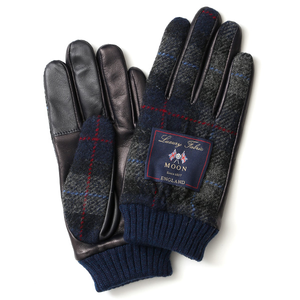 KURODA(クロダ) ムーン リブ付き 羊革 メンズ 手袋 ネイビー/チェックB