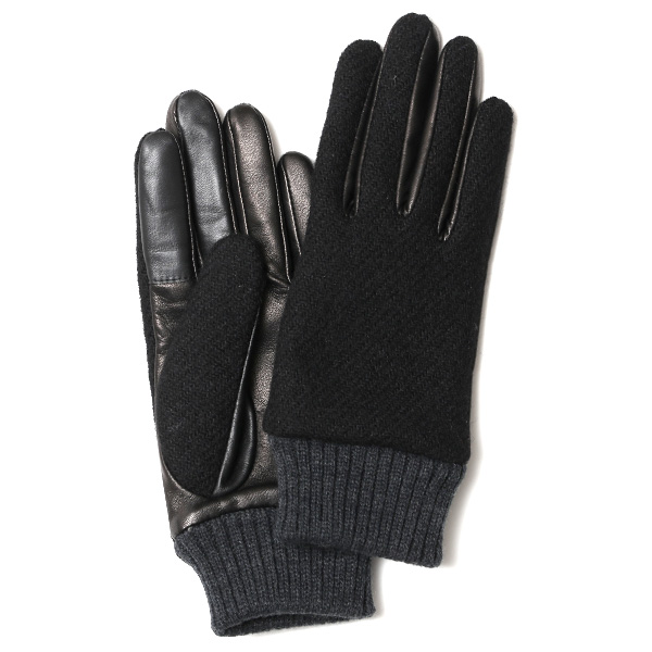 KURODA(クロダ) ハリスツイード リブ付き 羊革 レディース 手袋 ブラック