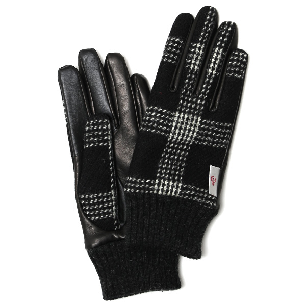 KURODA(クロダ) ハリスツイード リブ付き 羊革 レディース 手袋 ブラックホワイト/チェック