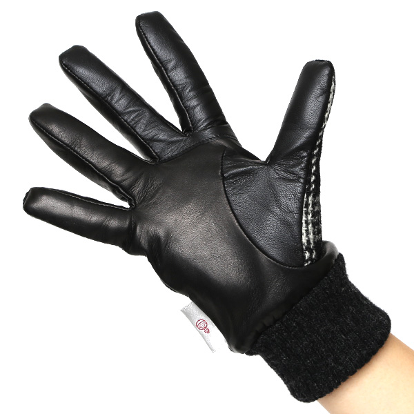  ハリスツイード 手袋 レディース スマホ カシミヤ 日本製 リブ付き グローブ 本革 イタリーラム 革 ブラック 黒 黒色 Harris Tweed 女性 カシミア 皮 グローブ 彼女 妻 冬 プレゼント ブランド 国産 KURODA(クロダ)