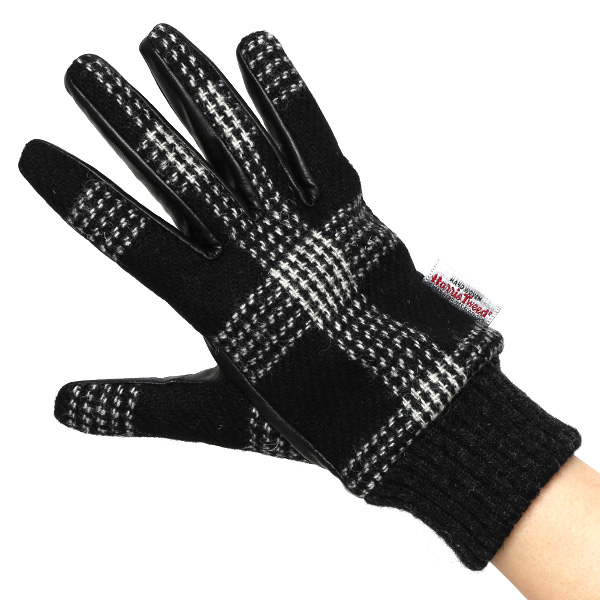  ハリスツイード 手袋 レディース スマホ カシミヤ 日本製 リブ付き グローブ 本革 イタリーラム 革 ブラック 黒 黒色 Harris Tweed 女性 カシミア 皮 グローブ 彼女 妻 冬 プレゼント ブランド 国産 KURODA(クロダ)