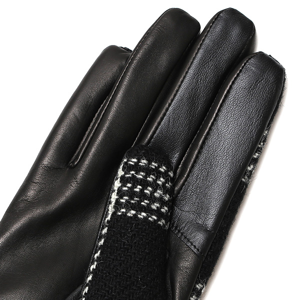  ハリスツイード 手袋 レディース スマホ カシミヤ 日本製 リブ付き グローブ 本革 イタリーラム 革 ブラック 黒 黒色 Harris Tweed 女性 カシミア 皮 グローブ 彼女 妻 冬 プレゼント ブランド 国産 KURODA(クロダ)