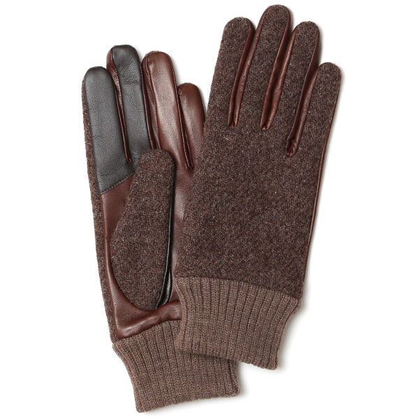 KURODA(クロダ) ハリスツイード リブ付き 羊革 レディース 手袋 ブラウン
