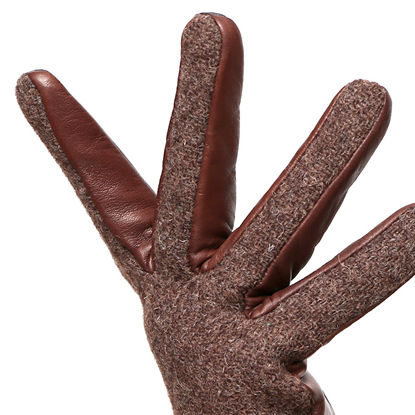  ハリスツイード 手袋 レディース スマホ カシミヤ 日本製 リブ付き グローブ 本革 イタリーラム 革 ブラウン 茶 茶色 Harris Tweed 女性 カシミア 皮 グローブ 彼女 妻 冬 プレゼント ブランド 国産 KURODA(クロダ)