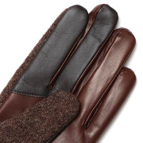  ハリスツイード 手袋 レディース スマホ カシミヤ 日本製 リブ付き グローブ 本革 イタリーラム 革 ブラウン 茶 茶色 Harris Tweed 女性 カシミア 皮 グローブ 彼女 妻 冬 プレゼント ブランド 国産 KURODA(クロダ)