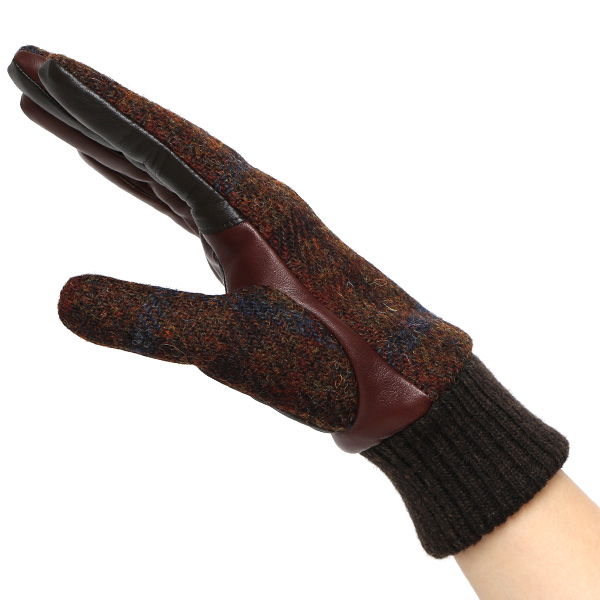  ハリスツイード 手袋 レディース スマホ カシミヤ 日本製 リブ付き グローブ 本革 イタリーラム 革 ブラウン 茶 茶色 Harris Tweed 女性 カシミア 皮 グローブ 彼女 妻 冬 プレゼント ブランド 国産 KURODA(クロダ)