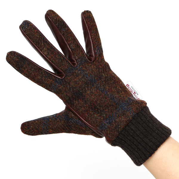  ハリスツイード 手袋 レディース スマホ カシミヤ 日本製 リブ付き グローブ 本革 イタリーラム 革 ブラウン 茶 茶色 Harris Tweed 女性 カシミア 皮 グローブ 彼女 妻 冬 プレゼント ブランド 国産 KURODA(クロダ)