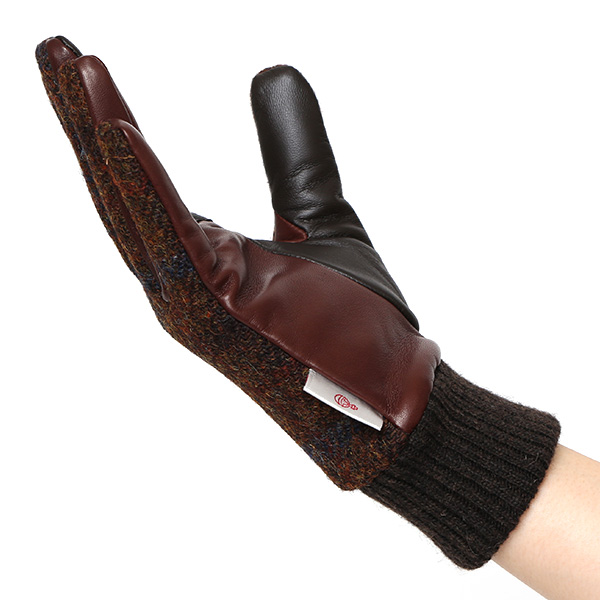  ハリスツイード 手袋 レディース スマホ カシミヤ 日本製 リブ付き グローブ 本革 イタリーラム 革 ブラウン 茶 茶色 Harris Tweed 女性 カシミア 皮 グローブ 彼女 妻 冬 プレゼント ブランド 国産 KURODA(クロダ)