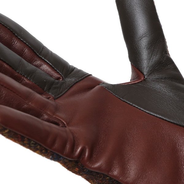  ハリスツイード 手袋 レディース スマホ カシミヤ 日本製 リブ付き グローブ 本革 イタリーラム 革 ブラウン 茶 茶色 Harris Tweed 女性 カシミア 皮 グローブ 彼女 妻 冬 プレゼント ブランド 国産 KURODA(クロダ)