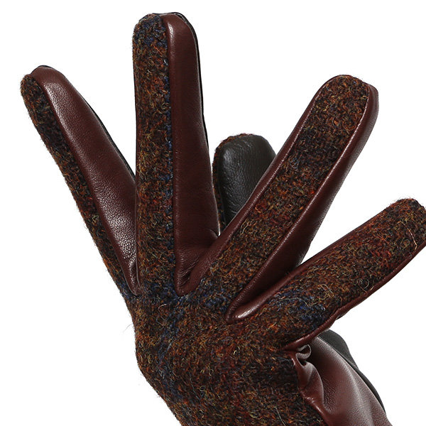  ハリスツイード 手袋 レディース スマホ カシミヤ 日本製 リブ付き グローブ 本革 イタリーラム 革 ブラウン 茶 茶色 Harris Tweed 女性 カシミア 皮 グローブ 彼女 妻 冬 プレゼント ブランド 国産 KURODA(クロダ)